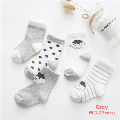 style 2-M grey Зима-весна,, 5 пар, детские носки с милыми рисунками мягкий хлопковый носок для новорожденных и малышей, удобные носки до лодыжки для От 0 до 10 лет - Цвет: style 2-M grey