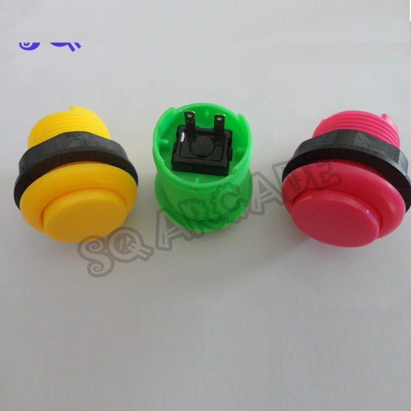 

Free Shipping 24mm Round green red yellow Arcade Push Button plastic built in switch button 2 pin for Video Game
