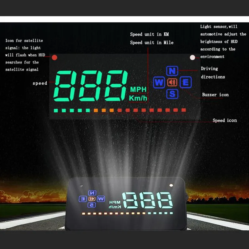 WiiYii A2 HUD Дисплей на лобовое стекло Автомобильный GPS Спидометр Автомобильная