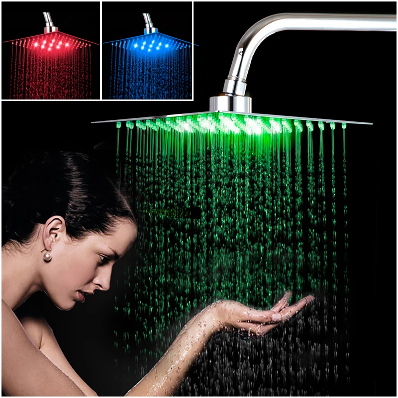 Насадка для душа JIENI 16 дюймов светодиодная хромированная латунная|rectangular shower head|led headshower head |