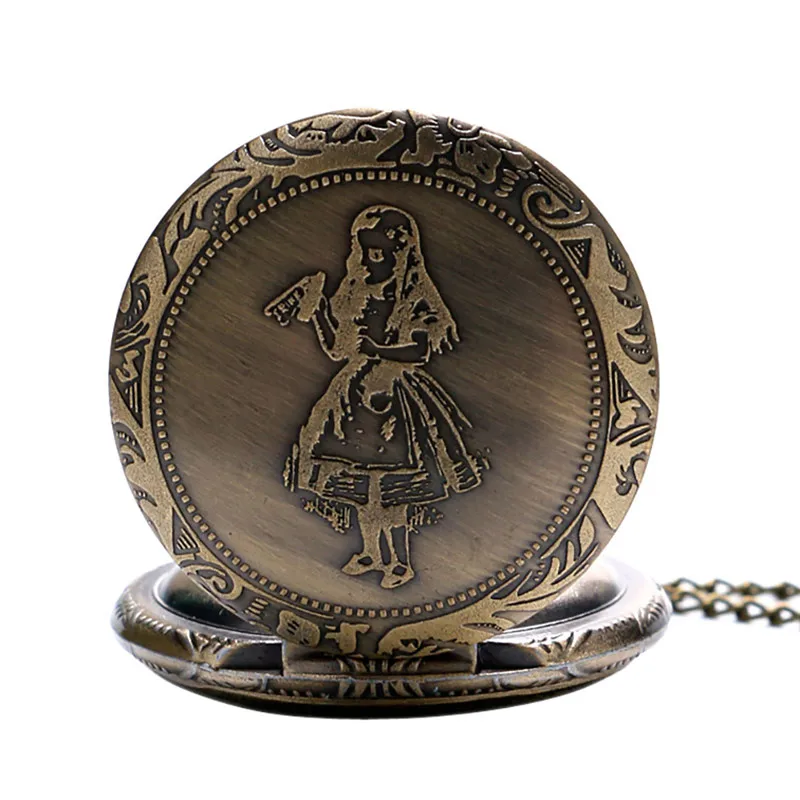 Alice in Wonderland Алиса в стране чудес Новое поступление ретро Алиса в стране чудес тема Бронзовый карманные часы Винтаж Fob часы Рождество со дня рождения подарок часы алиса в стране чудес часы женские кулон часы с цепочкой - Цвет: Alice in Wonderland