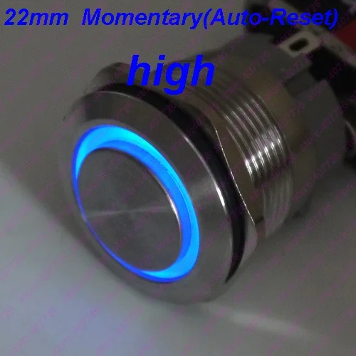 22mm blue high head 1 шт. 16 мм/19 мм/22 мм металлический кнопочный переключатель из нержавеющей стали с подсветкой кольцевой светодиодный 12 В/24 В мгновенное нажатие не фиксируется с Высокой Головкой MAX 10A - Цвет: 22mm blue high head