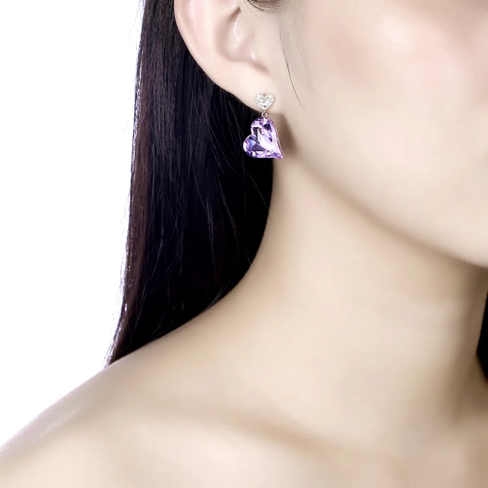 LEKANI кристаллы от Swarovski висячие серьги 925 женские длинные серьги в форме сердца Красный Фиолетовый бутик ювелирные изделия хрустальные серьги подарок