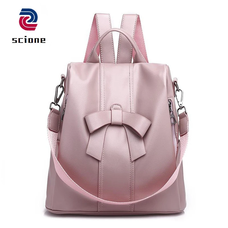 Милый Розовый школьный рюкзак с бантом для девочек подростков мягкий кожаный