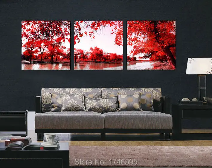 

Big size 3pcs modern home decor Red autumnal leaves Wall Art Picture printed oil Painting on Canvas art prints living room decor