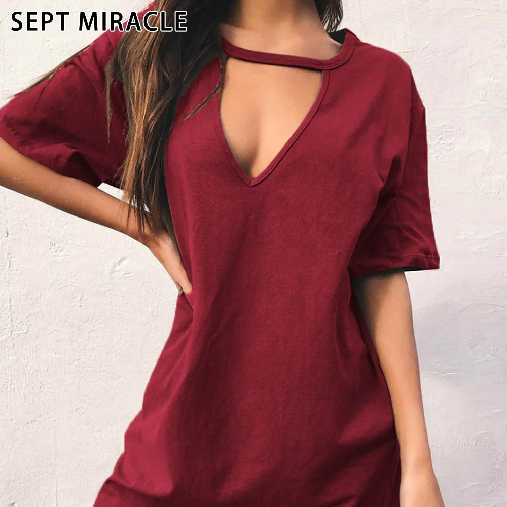 SEPT MIRACLE New Fashion T-shirt Women Cotton Short Sleeve Tops Solid V-neck Autumn Sexy Simplicity Casual Blous Female Shirt | Женская