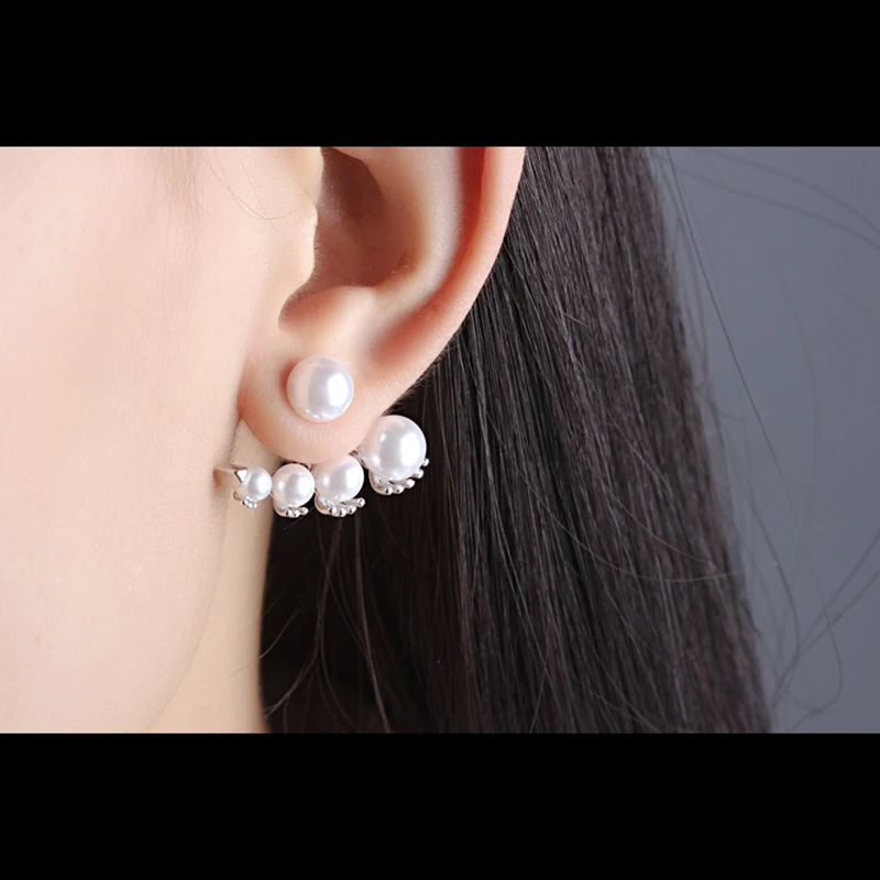 

Stud Earrings for Women Crystal Imitation Pearl Stud Earrings Front Back Mounting Jewelry Zircon Pearl Crystal Flower