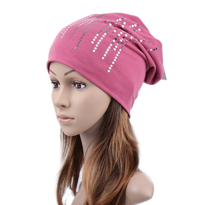 Dark Pink Geebro Женская Круглая Серебряная шапочка с блестками, Весенняя черная хлопковая громоздкая шапка бини для женщин, Балаклава, шапка Sapka - Цвет: Dark Pink