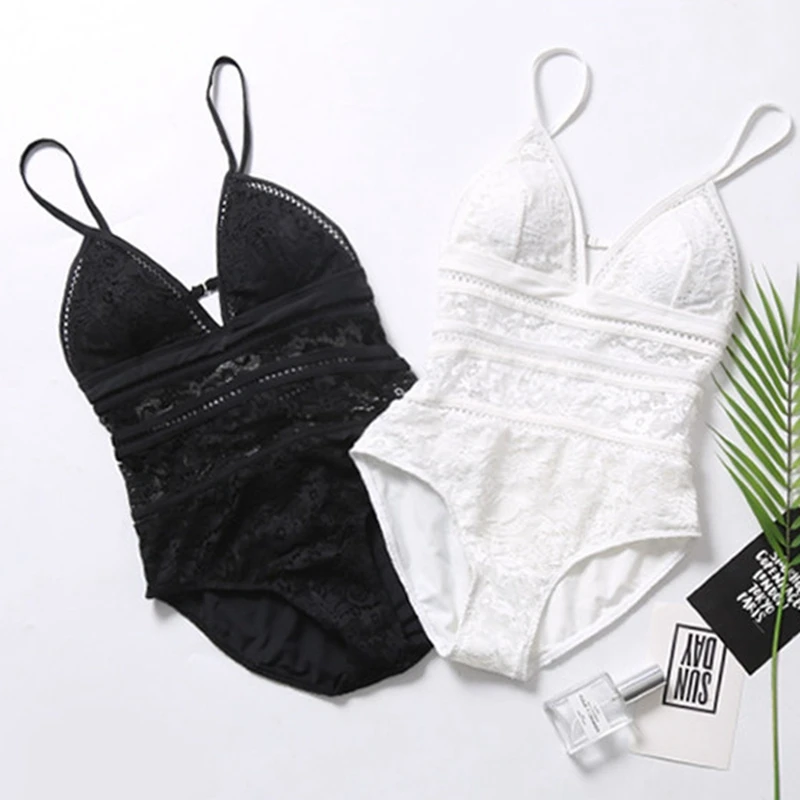 Пикантные Кружевные Боди с открытой спиной в Корейском стиле Цельный купальник