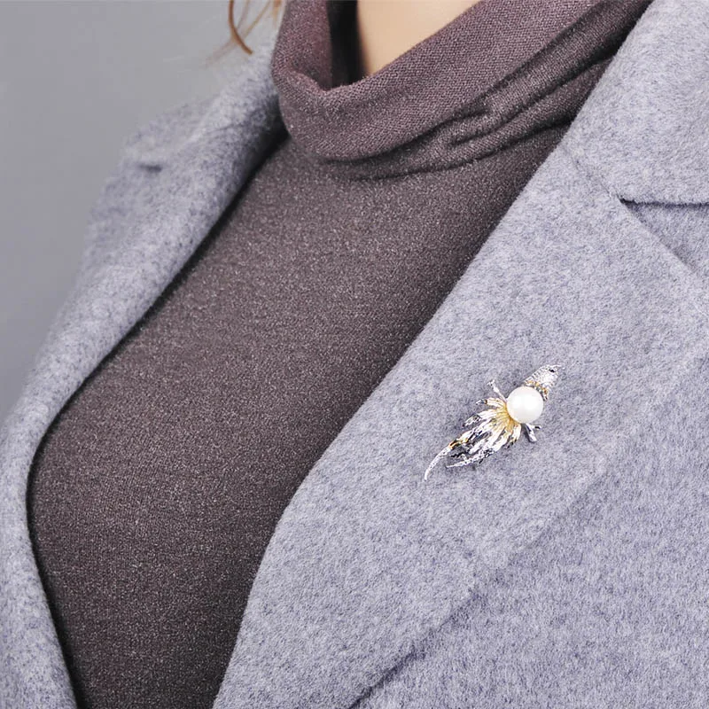 Blucome Роскошные два тона цвета птица Феникс Форма Броши Имитация жемчуга шпильки