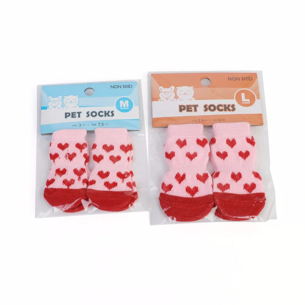Dropshipping 4pcs/set Socks For Dogs Indoor Pet Cat Shoes Soft Cotton Anti-slip Knit Weave Warm Skid Bottom Products For Animals