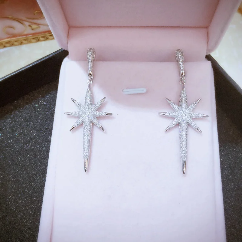 Женские серьги-гвоздики с фианитами свадебные ювелирные украшения подвесками в