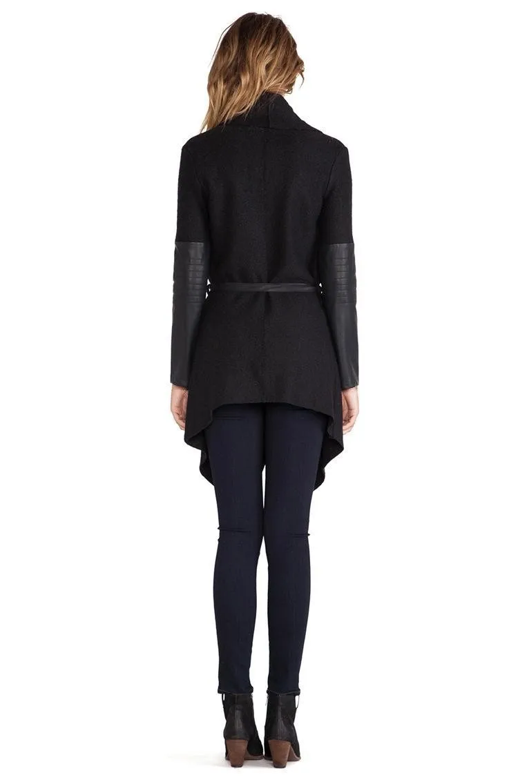 Женский шерстяной кардиган из ПУ кожи с длинным рукавом | Женская одежда