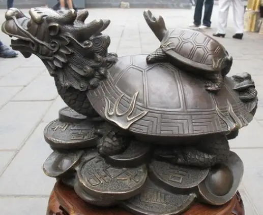 Китайский Бронзовый резной дракон черепаха Богатство Бог счастливый Статуэтка