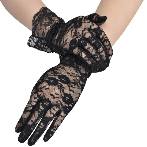 Женские винтажные прозрачные короткие кружевные перчатки, Дерби, искусственная кожа, длина запястья, цветочные перчатки для ужина, Необычные Костюмные аксессуары, перчатки