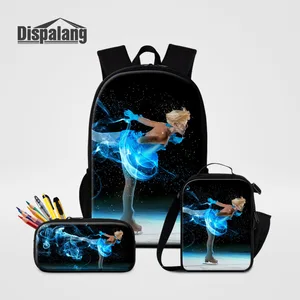 3 pieces sets ice skating women backpack with pencil bag large school bags for teenager girls lunch cooler bag female travel bag free global shipping
