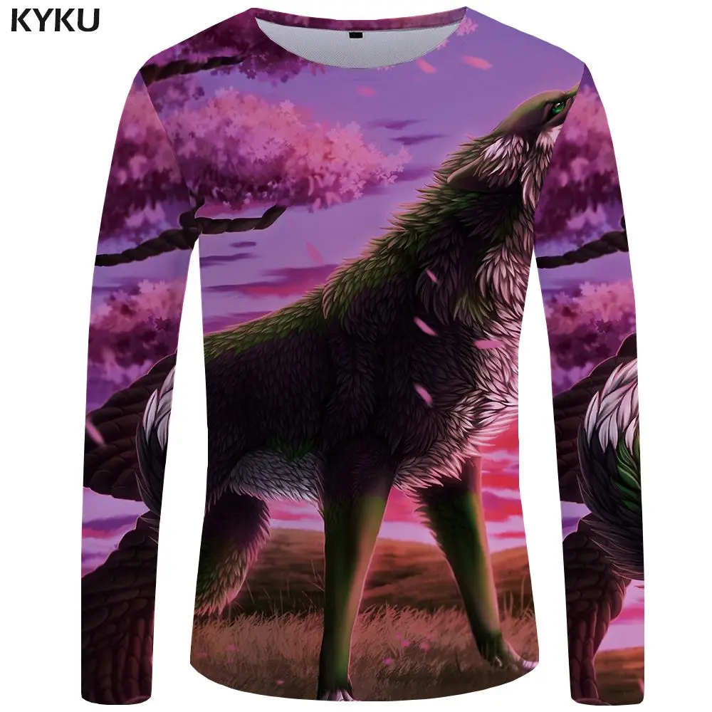 3d t shirt 09 KYKU Wolf футболка мужская с длинным рукавом Футболка готический рок светильник одежда черная забавная футболка s животное 3d Футболка Аниме Мужская одежда s - Цвет: 3d t shirt 09