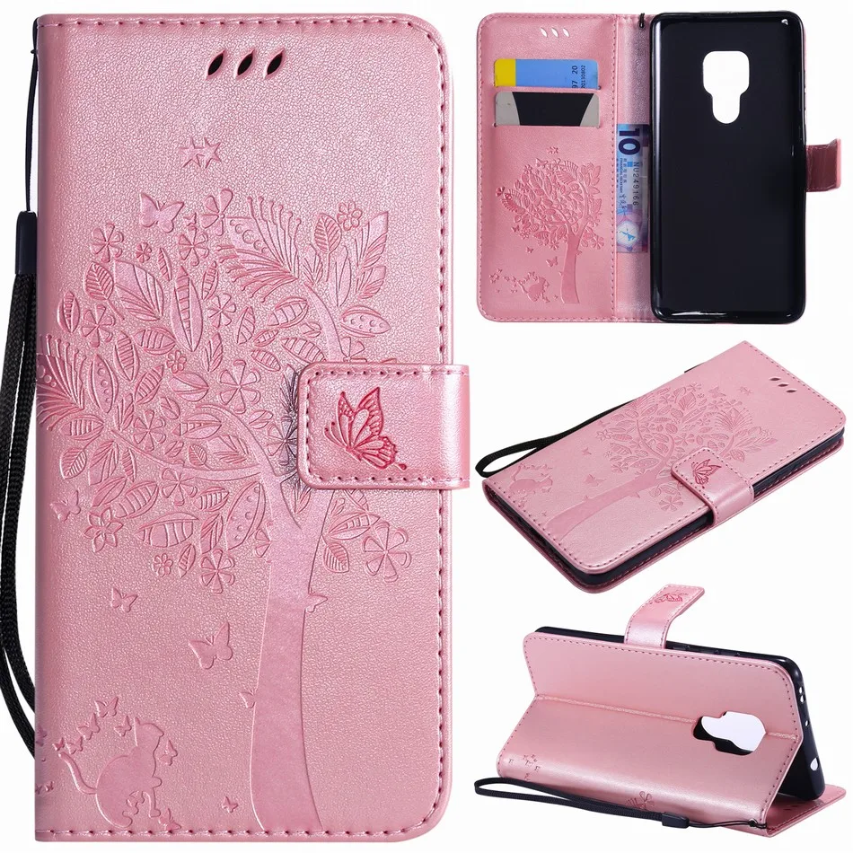 Кожаные чехлы с милым котом и деревом для Huawei P Smart 2018 P30 Pro P20 P10 Plus P9 Lite Mini P8 2017 Nova 3 3i