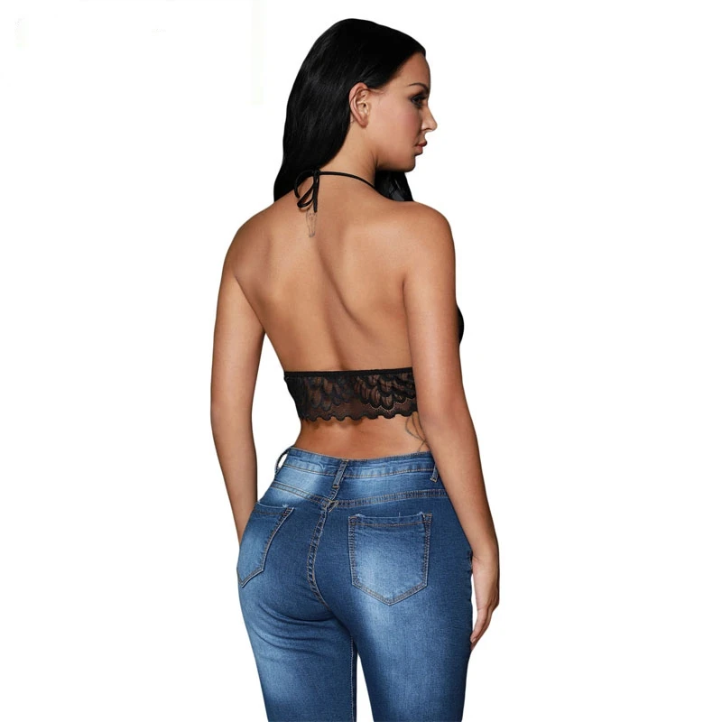 2017 Бесплатная доставка выдалбливают Растениеводство Топ Черный Sheer Scalloped Кружева