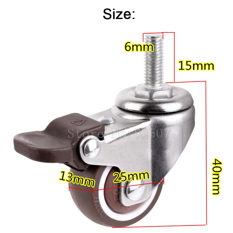 

4PCS Mini 1" Mute Wheel with Brake Loading 20kg Replacement Swivel Casters Rollers Wheels With M6*15 Screw Rod JF1449