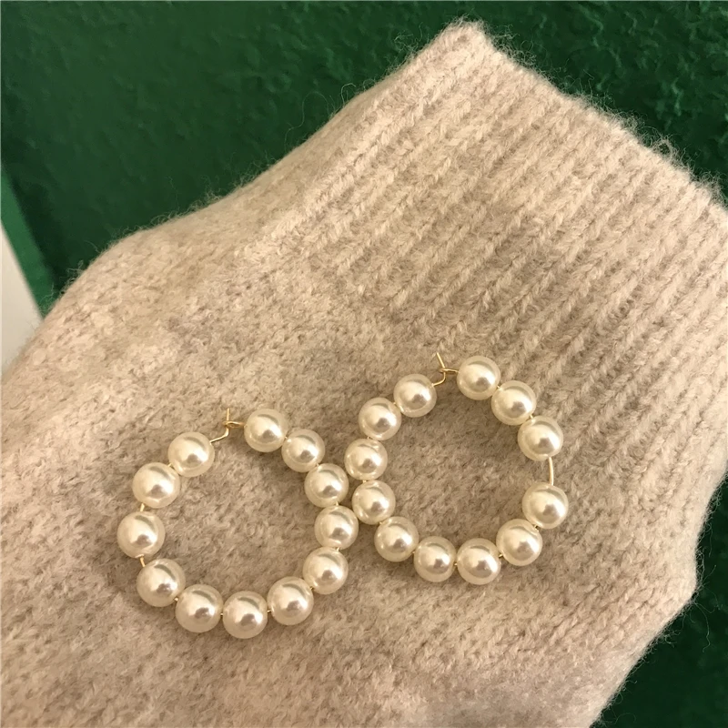 2018 круглые жемчужные серьги для женщин винтажные широкие массивные кольца