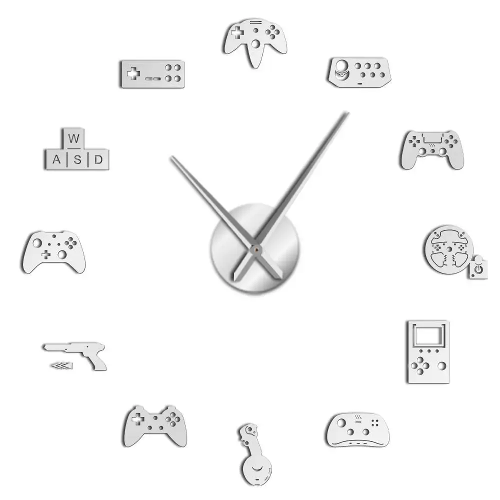 Silver Playstation Gaming 3D DIY настенные часы современный геймер акриловые часы модные домашние настенные художественные украшения популярный игровой подарок для ребенка - Цвет: Silver