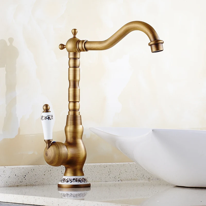 Uythner Antique Brass Bathroom Basin Faucet Ceramic Handle &amp Base Vessel Face Mixer Tap | Обустройство дома