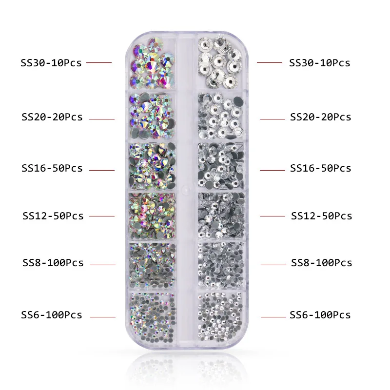 AB and Clear 650Pcs Смешанный размер, 1,6 мм-6,5 мм, железный камень, стеклянная коробка, круглые стразы горячей фиксации для DIY, сумки для одежды, обуви, рукоделия, аксессуары для Diy - Цвет: AB and Clear 650Pcs