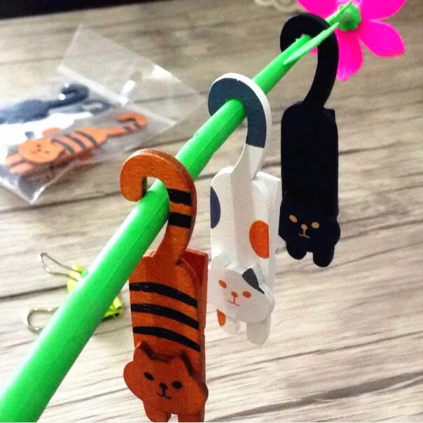 1 упак./лот корейский Стиль Новая мода милый озорной Cat дизайн подарок деревянный набор зажимов Сумка зажим 3 шт в каждой упаковке