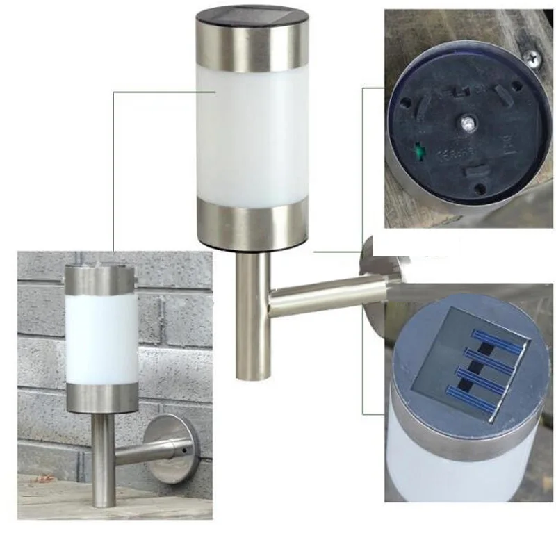 

LED Solar light Stainless Steel LED Solar Power Wall Mount Light Sensor solar Lamp Waterproof Outdoor Garden Yard Path Landscape