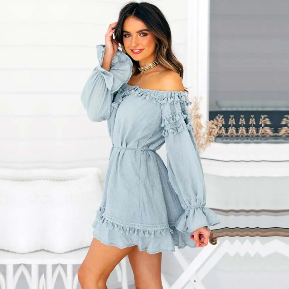 Платье WildPinky Boho с оборками хлопок кружева плеча для женщин лето длинным