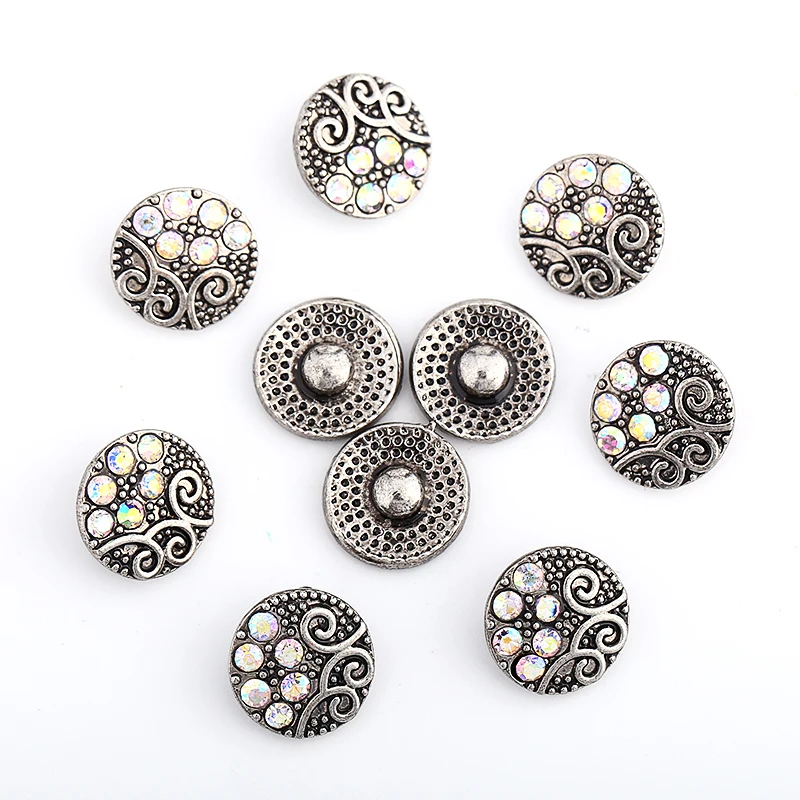 6 шт./лот резные оснастку Кнопки металлическими стразами камень изделия Fit 12 мм DIY