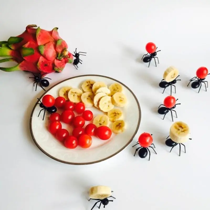 CARRYWON 12pcs/set Fruit Fork Reusable Cute Ant Tableware Multiple Use Mini Snack Cake Dessert Forks Kitchen Gadgets |