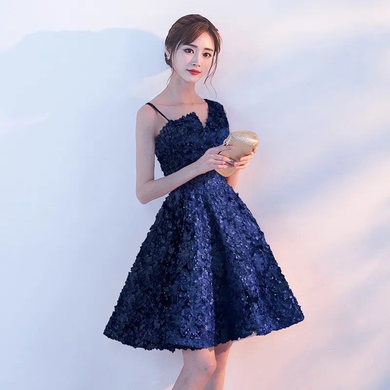 Navy Blue Robe de soiree темно-синее кружевное ТРАПЕЦИЕВИДНОЕ ПЛАТЬЕ с открытой спинкой без рукавов вечернее платье vestido de festa платье для выпускного вечера платья для дня рождения - Цвет: Navy Blue