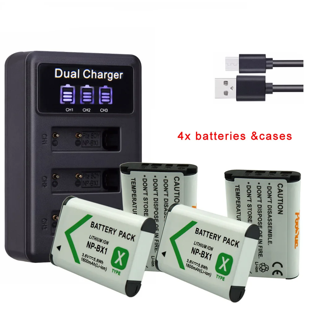 4x battery 1charger NP-BX1 NPBX1 NP BX1 Батарея& 3LED зарядное устройство для sony alpha WX350 RX100 FDR-X3000 AS100V HX400 HX60 GWP88 HDR-AS300R комплектующие фотоаппарата sony DSC RX1 Камера - Цвет: 4x battery 1charger