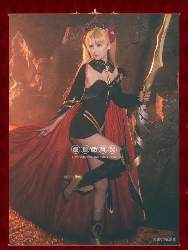 Аниме Косплей Костюм Fate/большой заказ слуга Ereshkigal Lancer черный топ + плащ полный