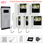 Видеозвонок с монитором для входной двери, домашний видеодомофон для 2345 квартир, 4,3 дюймов, Домашний домофон