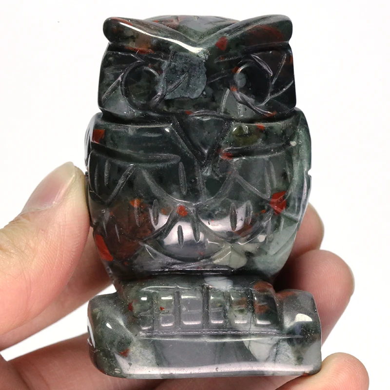 Bloodstone Owl Statue Handmade Powder Crystal Stone Animal Carved Eagle Crafts Realistic Healing Decor Home Ornament Art | Дом и сад