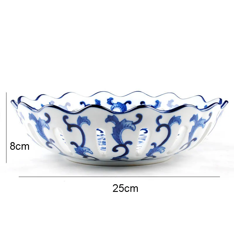 Jingdezhen Ceramics Pierced Chinese style Classical Fruit Bowl Handpainted Blue and White Porcelain Arts Crafts Snack Plate | Дом и сад