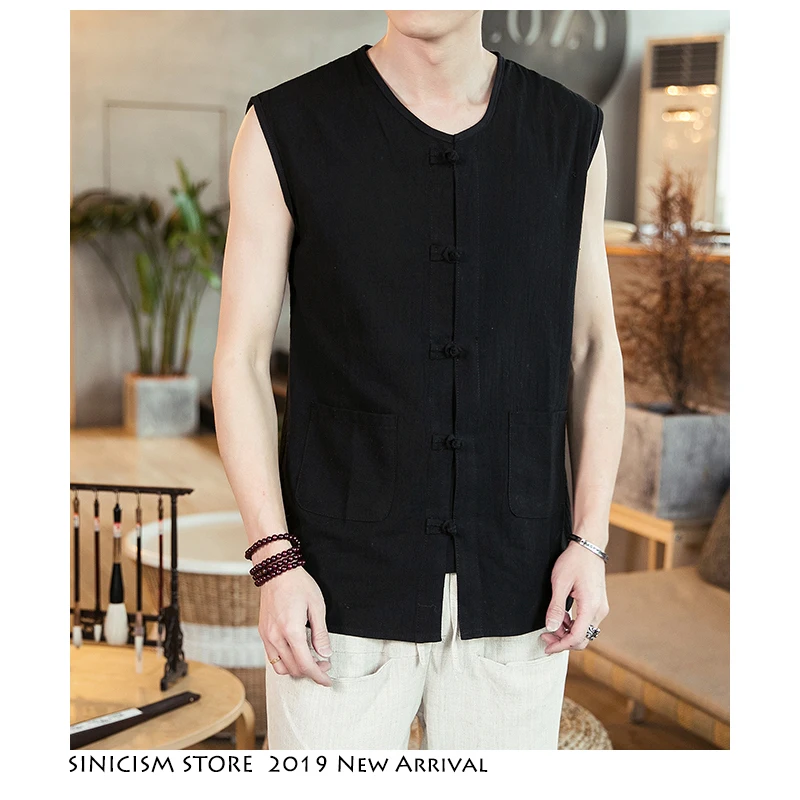 Sinicism Store, мужская майка в стиле хип-хоп,, летние мужские топы на бретелях, рубашка с карманами, топы на пуговицах, повседневные безрукавки, Hody, китайский стиль