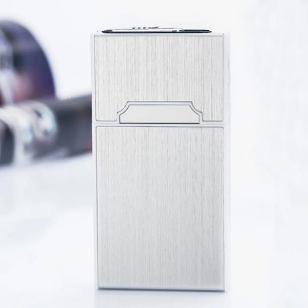 silvery USB Зажигалка чехол для 20 сигарет упаковка для сигарет длиной 100 мм - Цвет: silvery