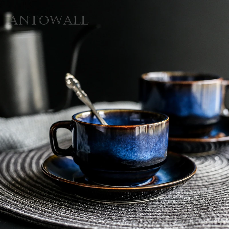 ANTOWALL Dim Blue серия керамическая кофейная чашка и блюдце набор чашка для завтрака послеобеденная чайная чашка простая столовая посуда в ретро стиле
