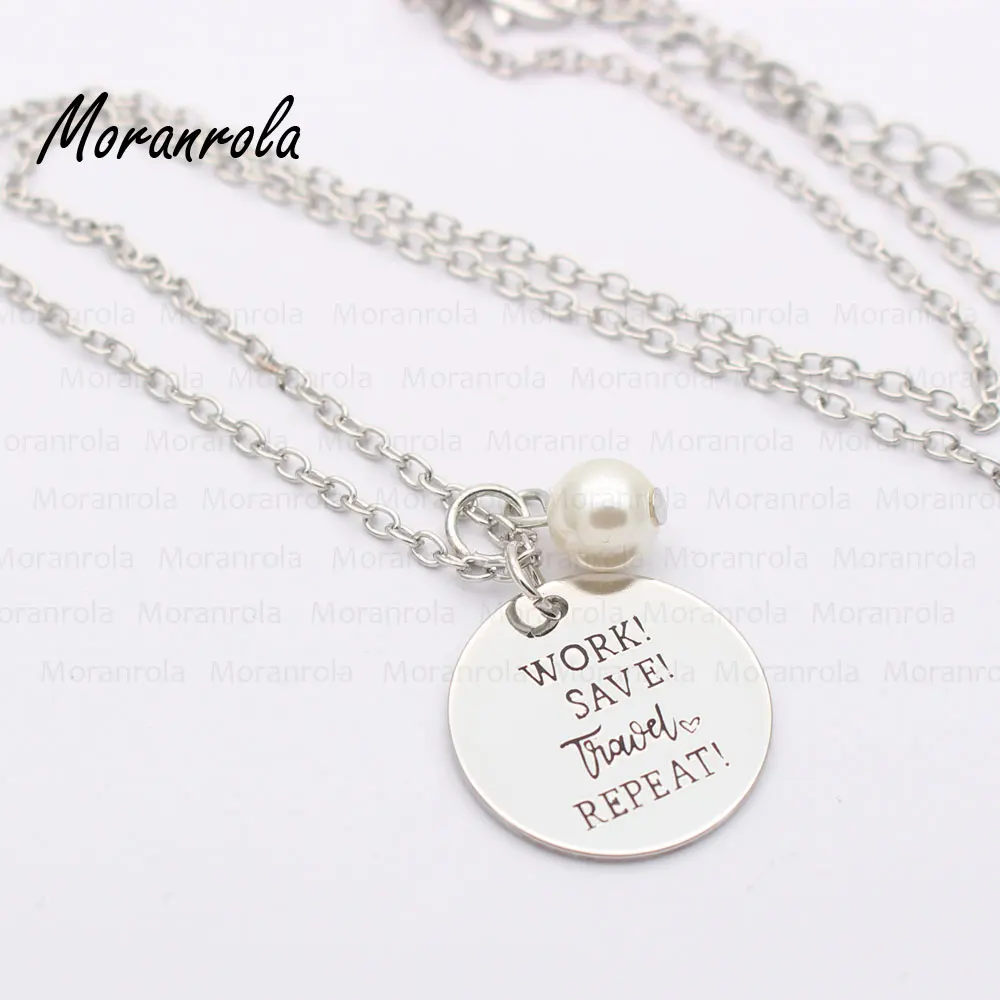 New arried&quotWork Save Travel Repeat &quotCopper necklace Keychain charm wanderlust travel traveling keychain Traveler | Украшения и
