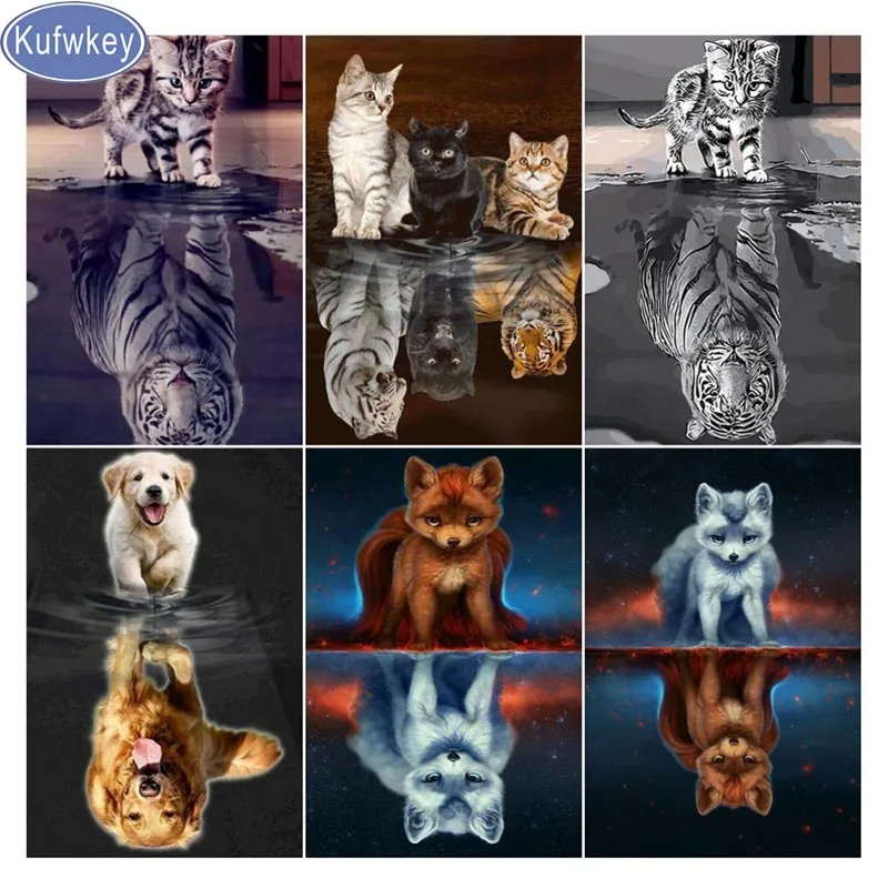 Алмазная живопись Кот Лиса 5D Бриллиантовая Вышивка Тигр полное зеркало животные