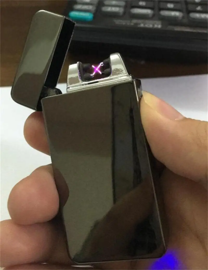 Зажигалки для курения, зарядка от USB, двойная дуга, зажигалки, беспламенный фонарь, перезаряжаемая ветрозащитная металлическая Электронная зажигалка для льда