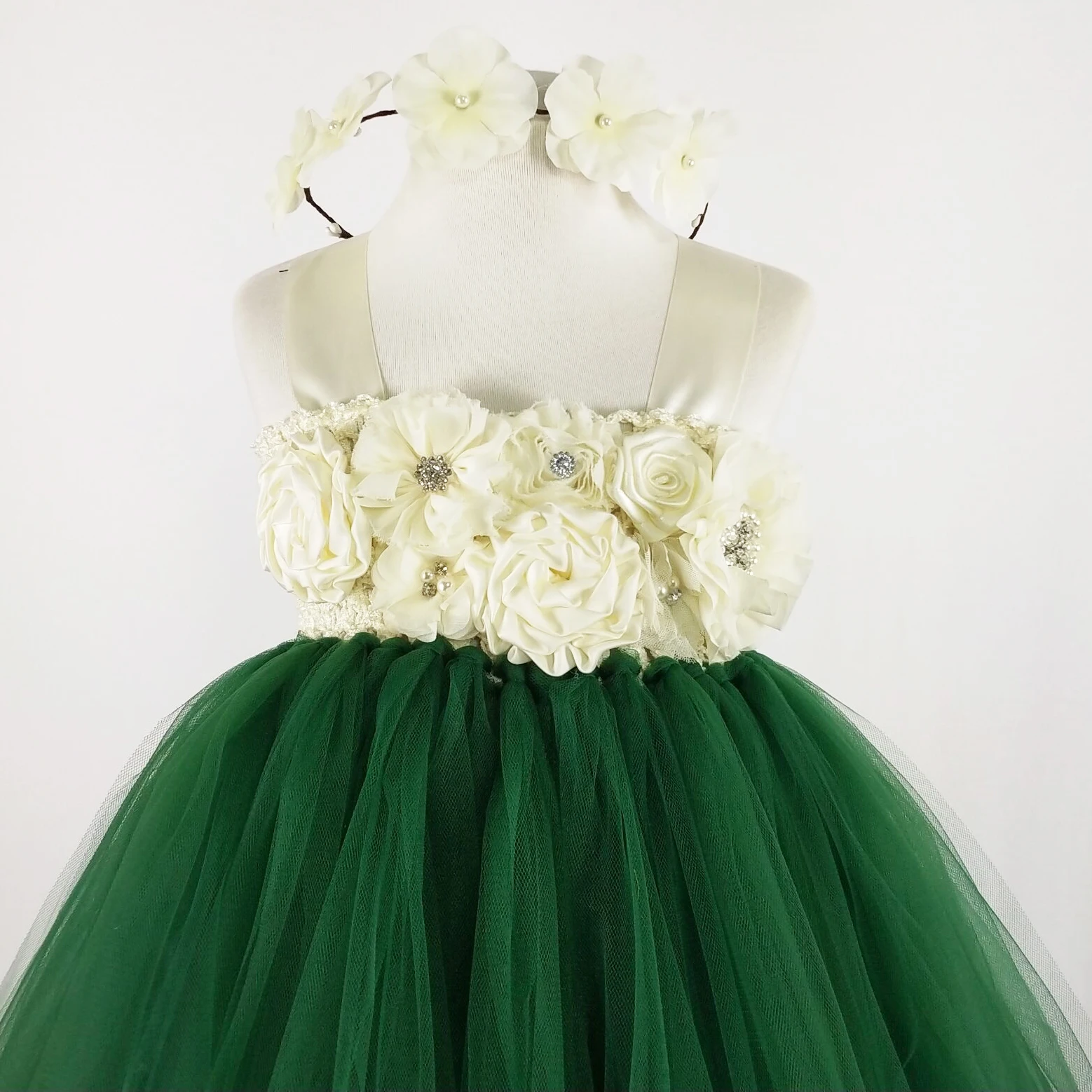 POSH DREAM Bohemian Teal Green Flower Girls Wedding For Party with Headband Kids Children clothing | Детская одежда и обувь