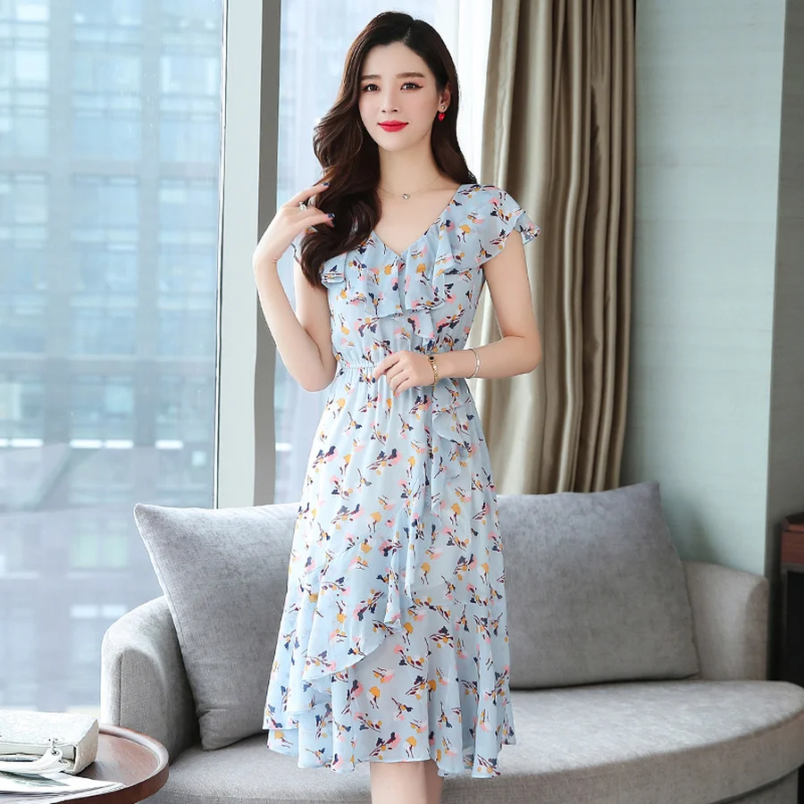 Летнее винтажное голубое пляжное платье размера плюс 2020 корейские милые