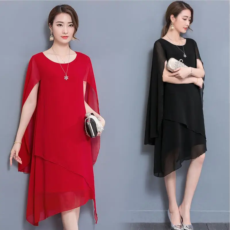 Женское шифоновое платье накидка свободное повседневное однотонное до колен