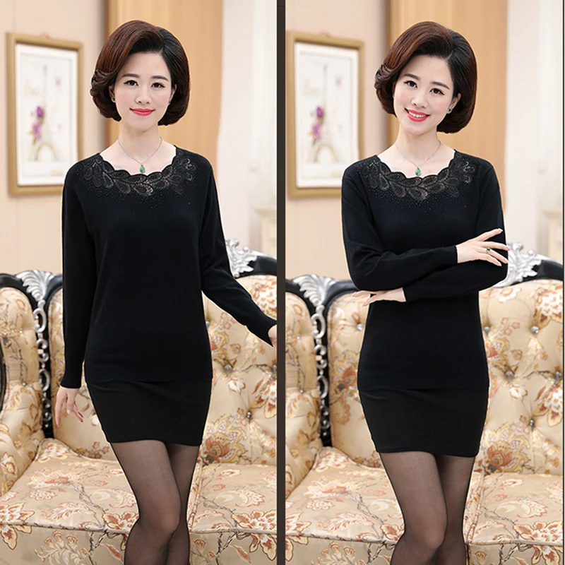 Spring Women Sweaters 2018 New Knitted Bottoming Sweater Fashion Round Neck Middle-aged Mother Installed Wool Pure color | Женская