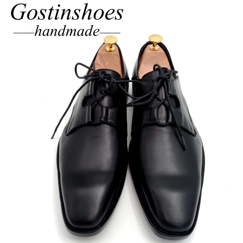 GOSTINSHOES/Мужские модельные туфли ручной работы черные деловые Дерби из натуральной